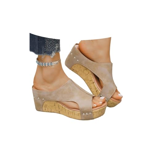 Cork Wedges & Platform Slides,Non-slip Summer Comfy Platform Orthopedic,Summer Lightweight Sandals