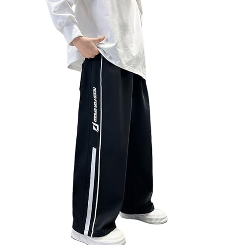 Boys Baggy Sweatpants Y2k Side Striped Track Pants Drawstring Waist Wide Leg Straight Streetwear Lounge Pants with Pockets