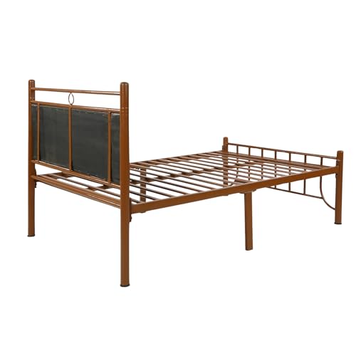 Image of Zuno Metal Extra Single Size Bed Without Storage | Wrought Iron Single Bed with Headboard & Footboard| Sturdy Powder Coated Platform Cot for Bedroom (Zuno Brown)