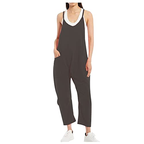 Latzhose Damen Sommer Lang Latzhose V Ausschnitt Strand Jumpsuit Damen...