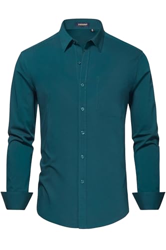 Image of HISDERN Mens Dress Shirts Long Sleeve Button Down Casual Shirts for Men Inner Contrast Formal Business Tuxedo Wedding Shirt