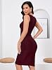 IHOT Sparkly Christmas Party Dress for Women Sexy V Neck Sleeveless Ruched Bodycon Glitter Wedding Guest Dress Slit Wrap Midi Cocktail Dinner Out Night Club Bridemaid Dress Sequin Wine Red Medium #2