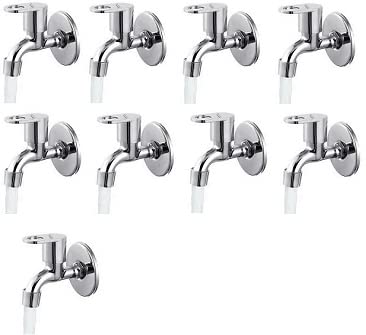 Spazio Prime Collection Bib Cock Tap Bathroom Tap Foam Flow Water with Wall Flange (Chrome Plated, Brass Disc, Pack of 9) Bib Tap Faucet (Wall Mount Installation Type)
