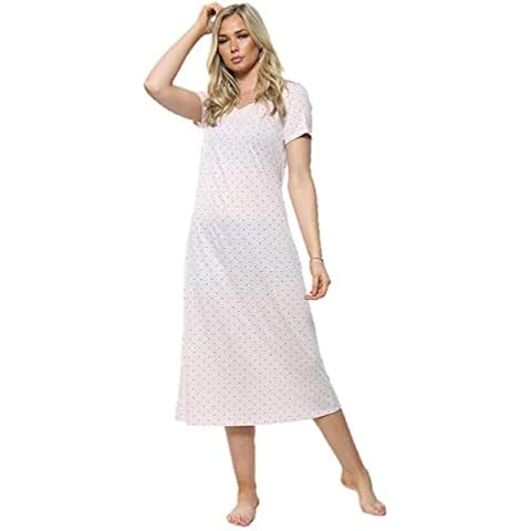 EX M&S Ladies Pink Nightdress Short Sleeve Womens Soft Cotton Polka Dot Long Length Lounge Nightshirt Nightie Top (6) Cover