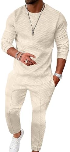 UOUA Mens 2 Piece Sweatsuits Set Long Sleeve Sweatshirt Jogging S...