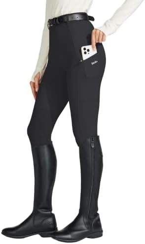 WILLIT Women's Horse Riding Pants Knee-Patch Equestrian Breeches Horseback Schooling Tights Zipper Pockets Black M — view 6
