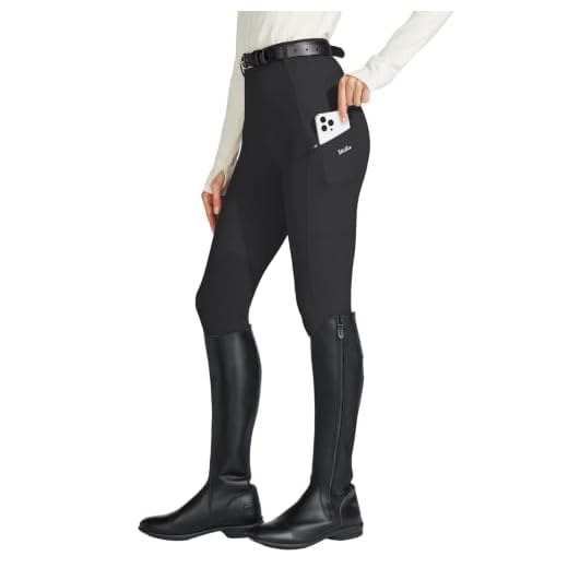 Willit Women's Riding Tights Knee-Patch Breeches Equestrian Horse Riding Pants Schooling Tights Zipper Pockets Black M