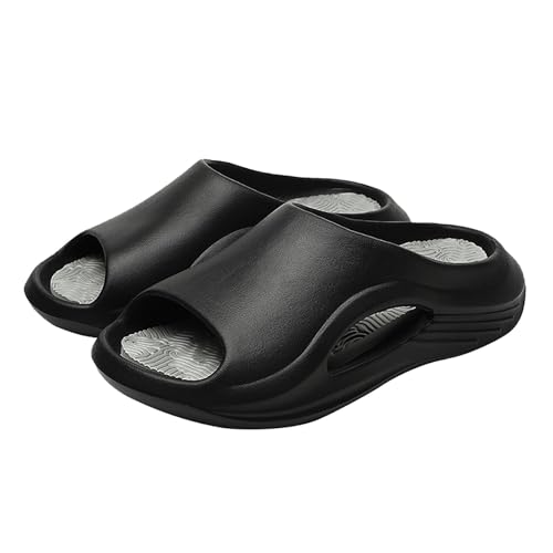 Pantuflas para mujer, plataforma, suaves con cojín de aire, antideslizantes, acogedoras, modernas, zapatos de exterior, verano, jardín, piscina, playa, zapatos de baño, sandalias, Negro, 7