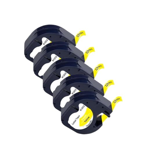 5/10PK 91201 12mm LT���x�����[�J�[�p�̌݊����̂��郉�x���e�[�vLT100H�œ��삷�郂�f��91201 91331 91200 91202 12267(5PK Black on Yellow)