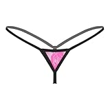 Fldy Women's Sexy Lace Floral Thong Extreme Mini Perspective Hot T-pants Y-back G-string Underwear Hot Pink One Size
