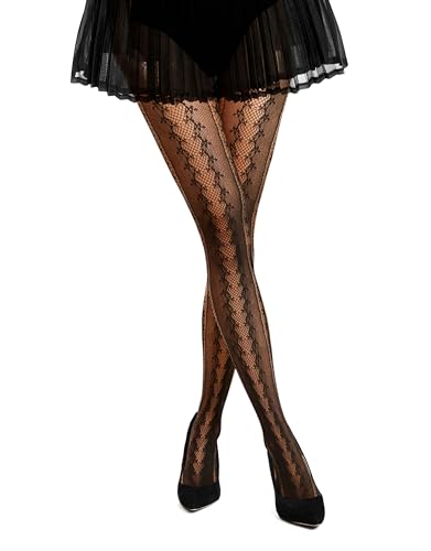 TouchUps Fishnet Stockings Fashion Stockings High Waist Bottom Wear Pull-on Style Breathable, Comfortable (Flower Lane, Queen)