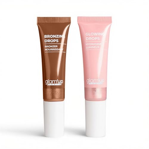 Glam'Up Paris - Kit Glass Skin - Duo Gouttes Enlumineur Hydratant et Bronzer Nourrissant - Glowing and Bronzing Drops - Tous Types de Peaux