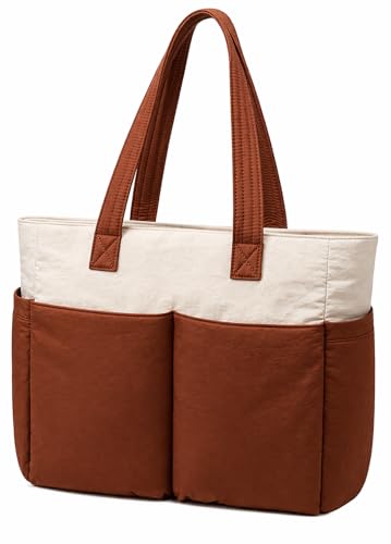 Image of Bayne Large Tote Bag for Woman | Large Size Laptop Bags for Women Office Use | Waterproof Handbag for Women | Elegant Office Bag for Woman | 15.6 inch Laptop (Cream & Brown, 15.6 Inch laptop)