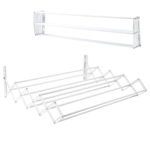 various Tendedero Plegable de Secado de Ropa para Colgar en la Pared,Tendedero Extensible de Pared 60 cm de Intetiot o Exterior de Acero Blanco,Tendedro con 9 Barras Ahorra Espacio