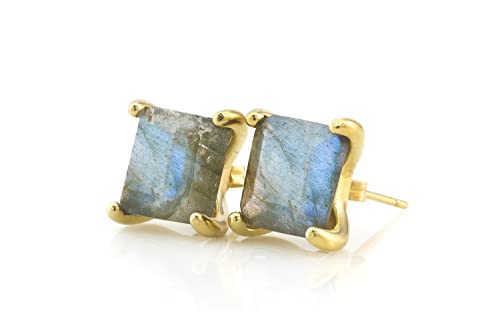 Boucles d'oreilles labradorite carrée, bijoux de mariée artisanaux