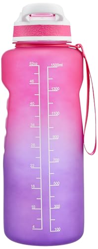 Image of Hundred Goa 1.5 Litre Water Bottle | 1500ml / 52oz | BPA Free | One Key Open Safety Lock | Spill and Leak Proof Sports, Travel, Gym Bottle (Pink /Purple)