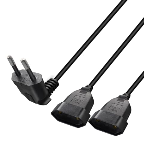 HuaLiSiJi Kabel przedłużający Euro 2,5A 250V 625W Typ C Euro Przedłużacz Kabel Euro Podwójny Euro 2 w 1 Euro Gniazdo dla AGD Monitor komputera TV (45 cm 90°)