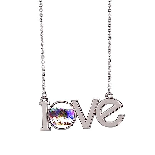 Collier Auckland New Zealand pendentif aquarelle M pour amateur de voyage et bijou ville