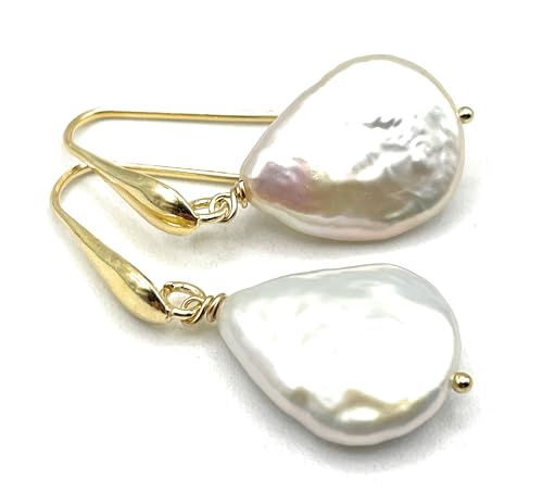 Boucles d'oreilles perles blanches baroques naturelles anti-allergie en vermeil durable