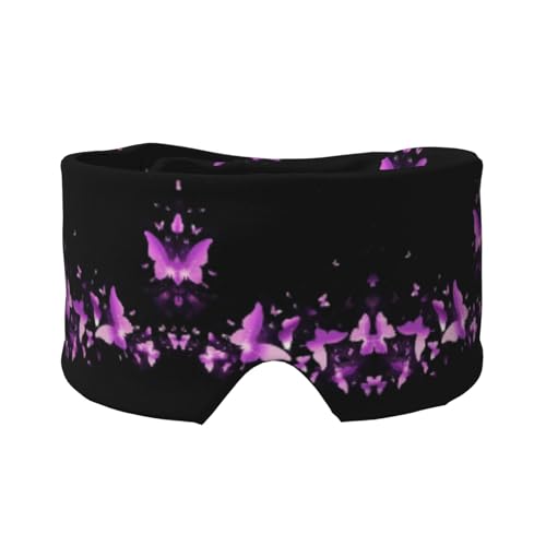 Orejeras para dormir con estampado de mariposa morada, transpirable, ajustable, para yoga, viajes, mantiene el calor y la sombra