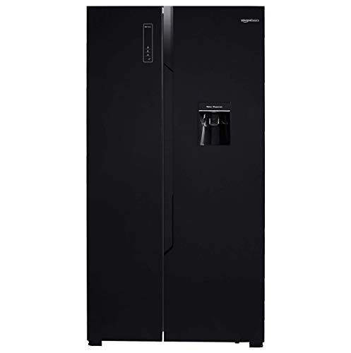 Image of (Renewed) AmazonBasics 564 L Frost Free Side-by-Side Refrigerator Appliance with Water Dispenser (Black Glass Door)