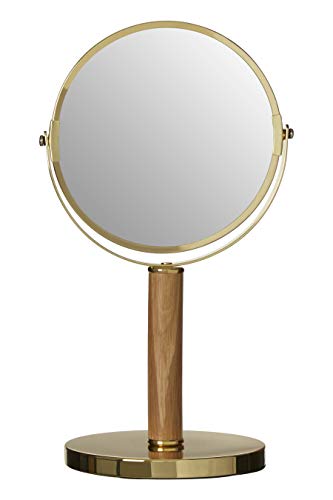 Premier Housewares Vanity Mirror, Bathroom, Makeup, Rubberwood, Cassini - Gold, 17L x 15W cm