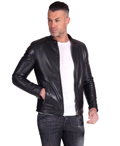 D'Arienzo Schwarze Lederjacke aus echtem Leder Motorradjacke aus Italien Ted – Bild 4
