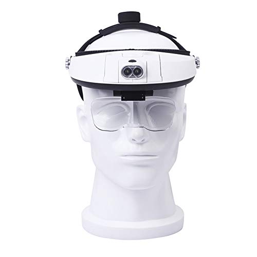 Lupa montada en la cabeza con luz LED, lupa manos libres para leer, reparar relojes, joyas, zoom de 1X a 3.5X con 6 lentes desmontables