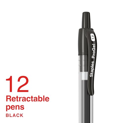 Image of STAPLES Retractable Gel Pens, Bold Point 1.0mm, Black Ink, 12 Pack - ProGel Smooth‑Flow Pens for Notes, Forms & Signatures