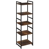 Standregal 5 Ebenen Bücherregal Blumenregal, aus Metall und Holz, Vintage und Schwarz 45(B) x35(T) x150(H) cm
