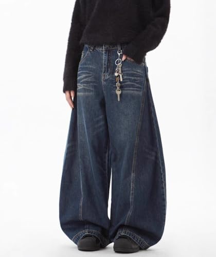 Unisex Baggy Y2K Wide Leg Jeans – Vintage Washed High Waist Loose Fit Distressed Denim Pants for Streetwear Casual Look2