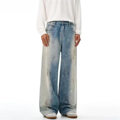 Men’s Niche Design Denim Pants, Splash-Ink, Casual Streetwear, Straight Leg Loose Male Jeans4