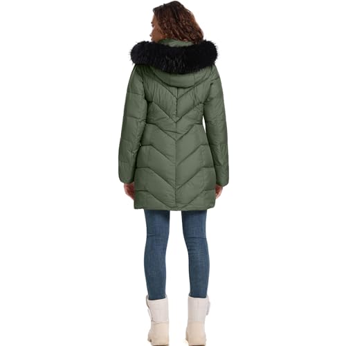 Image of HOTIAN Women's Winter Puffer Down Coat Long Thickened Padded Parka Warm Jacket with Faux Fur Detachable Hooded