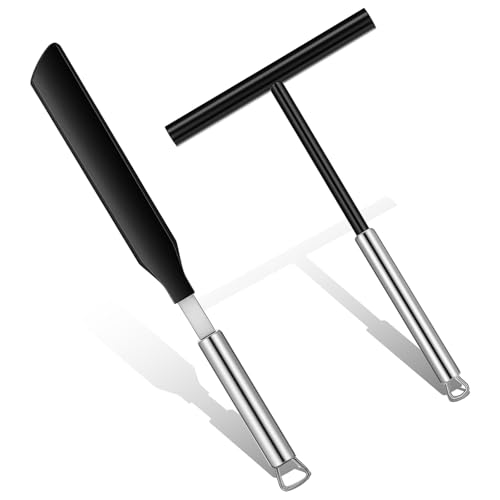 XLIUAX 2 Teiliges Crepes Verteiler und Spatel Set, 20 cm Schwarzer T-förmiger Teigverteiler, 34 cm Crepes Spatelwender, Nylon Teigverteiler für gleichmäßiges Verteilen von Teigen