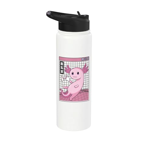Axolotl Gaming Kawaii Grid Vaporwave Estética Anime Stainless Steel Insulated Water Bottle