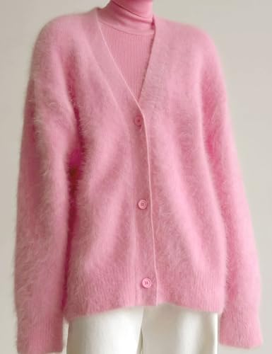 Image of COZYPOIN Womens Fuzzy Cardigan Sweater V Neck Button Down Soft Knit Coat | Loose, Comfy, Slouchy Drop Shoulder, Long Sleeve Fluffy Mohair, Warm, For Daily Work Holiday, Spring Fall Winter Fashion