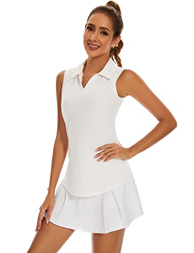 Ivicoer Womens Golf Shirt Polo Sleeveless Tennis Collared Top Dry Fit Athletic Tank Clothes For Ladies White #TOP1