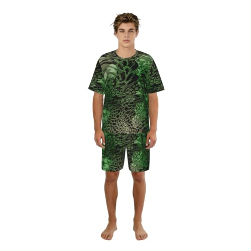 Pyjama court homme imprimé serpent vert en maille extensible et douce