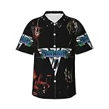 Ukarkiek Van Rock Halen Band Men's Hawaiian Shirt Tropical Short Sleeve Beach Shirts Button Tee Tops with Packets X-Large