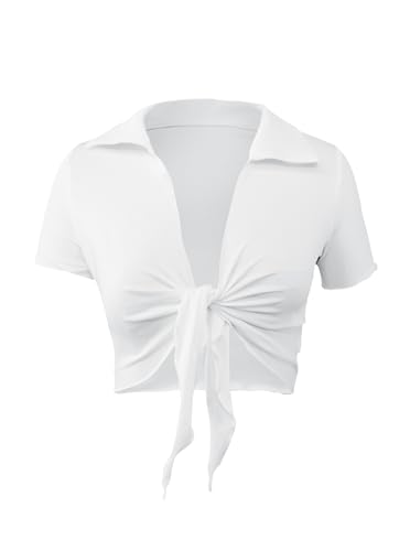 LovelyWholesale Women's Sexy Ribbed Summer Crop Top Lettuce Trim Tie Front Shirts