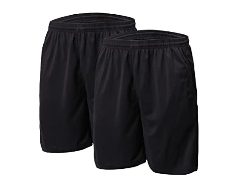 Smilore Unisex Kids PE School Shorts Boys Football Shorts Girls Running Gym Sports Shorts Black/Black 11-12 Years