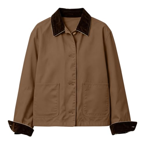 Womens Barn Jacket Cropped Corduroy Collar Office Travel With Patch Pockets - image 8