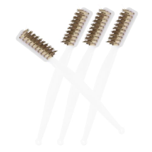 DIYEAH Mini Wire Brush Small Cleaning Tool 3-Row Copper Plated Wire Toothbrush for Rust Removal and Nozzle Scrubber Industrial and Household Use 4Pcs