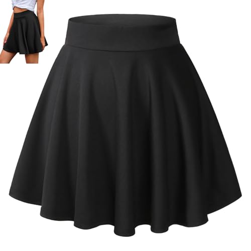 Ezranova Girls Pleated School Skirt Stretch High Waist Kids Skater Plain Flippy Flared Black