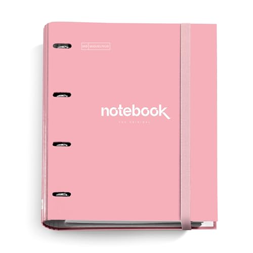 Miquelrius   Carpebloc A4 Emotions, Carpeta Archivador 4 anillas + Recambio hojas cuadriculadas, Papel 90 g/m², Cierre goma, Carpesano cartón rosa