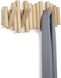 Umbra Picket 5 Wall Mounted Coat Hook - Combines Useful and Art - Bevelled Pine Dowels - Natural Finish 1011471-390