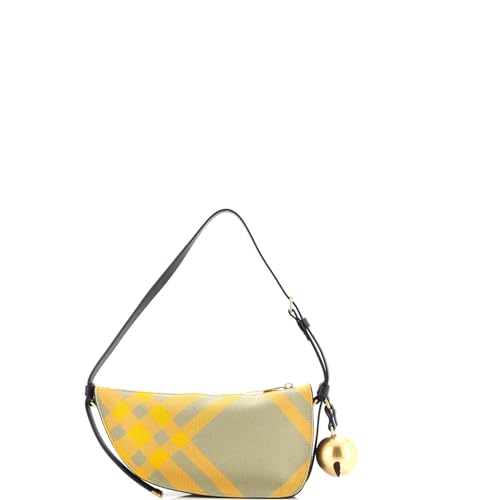 Pre-Loved Shield Sling Shoulder Bag Check Canvas and Leather Mini, Green3