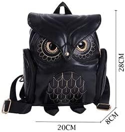 HYY Black Woman PU Leather Owl Cartoon Backpack Fashion Casual Satchel Purse - Image 2