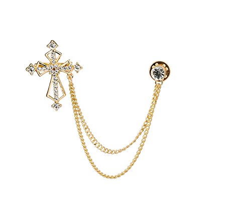 Knighthood Golden Stone Cross with Hanging Chain Brooch Golden