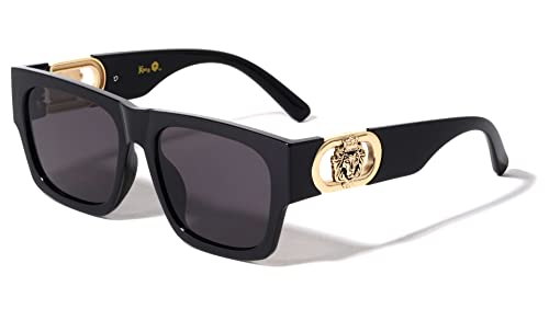 Kleo Monument - Flat Top Classic Square Side Coin Lion Head Medallion Hip Hop Sunglasses